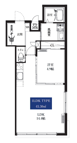 間取り 【1K角部屋】